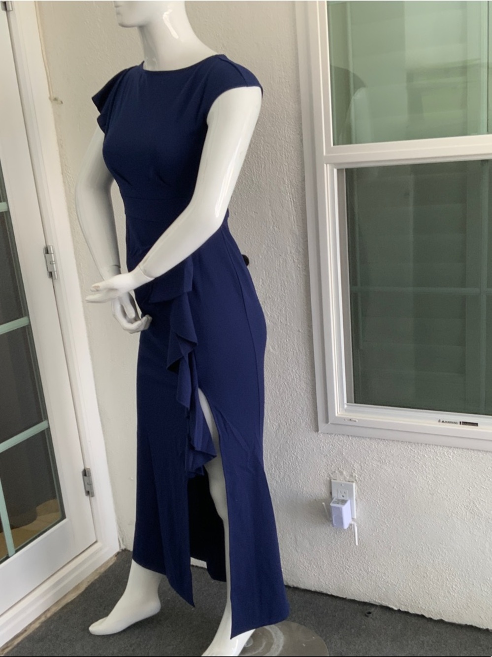 Navy Blue High-Low Ruffle Midi Dress - Picture 3 of 9